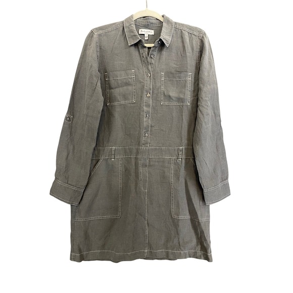 Michael Stars Dresses & Skirts - Michael Stars W's S 100% Linen Utility Shirt Dress Grey Stitch Lagenlook